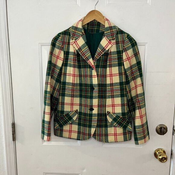 Vintage Woman's Bobbie Brook's Plaid Wool Plaid Made In USA Blazer Sz 13 - Picture 1 of 10
